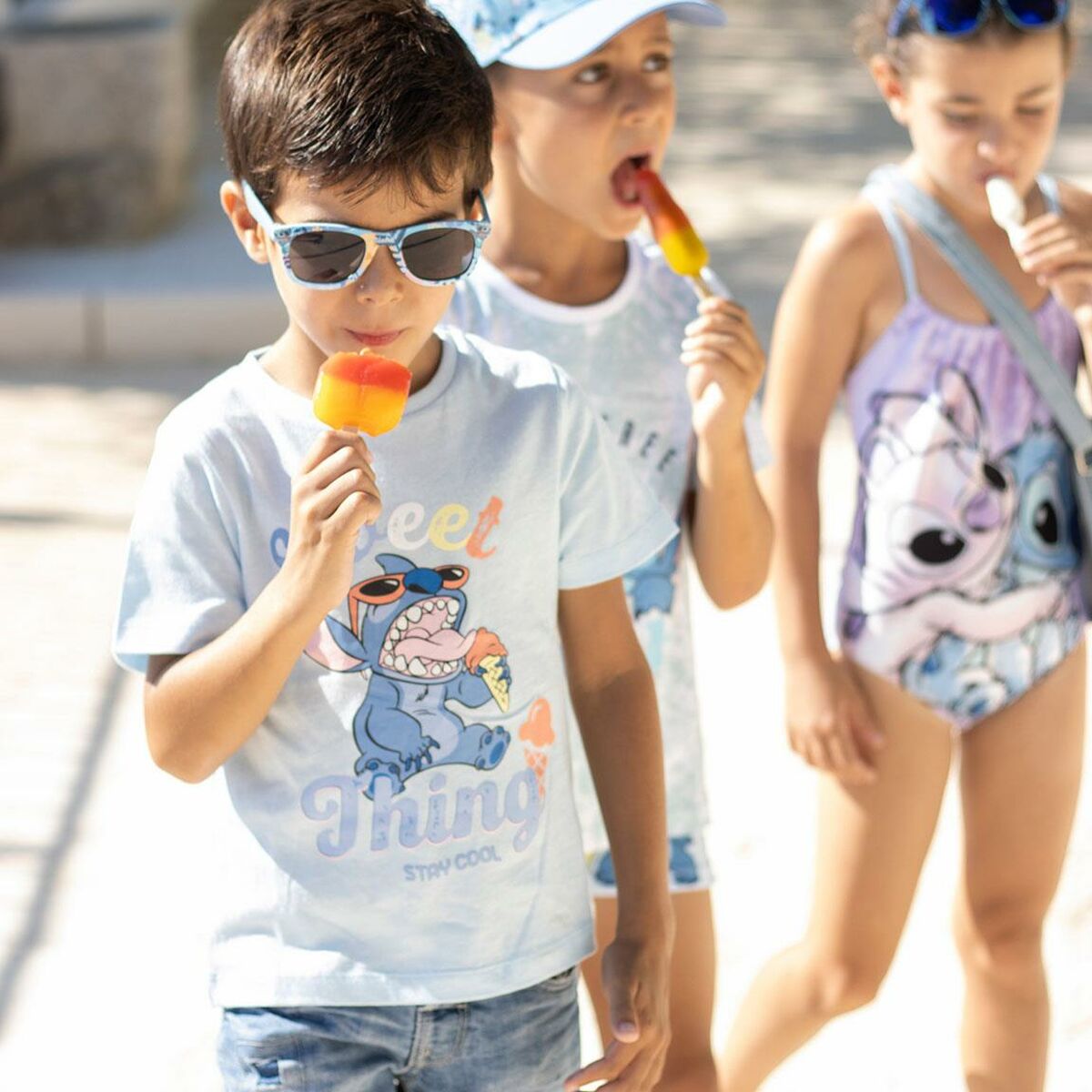 스티치 어린이 쇼트 슬리브 티셔츠 라이트 블루-2