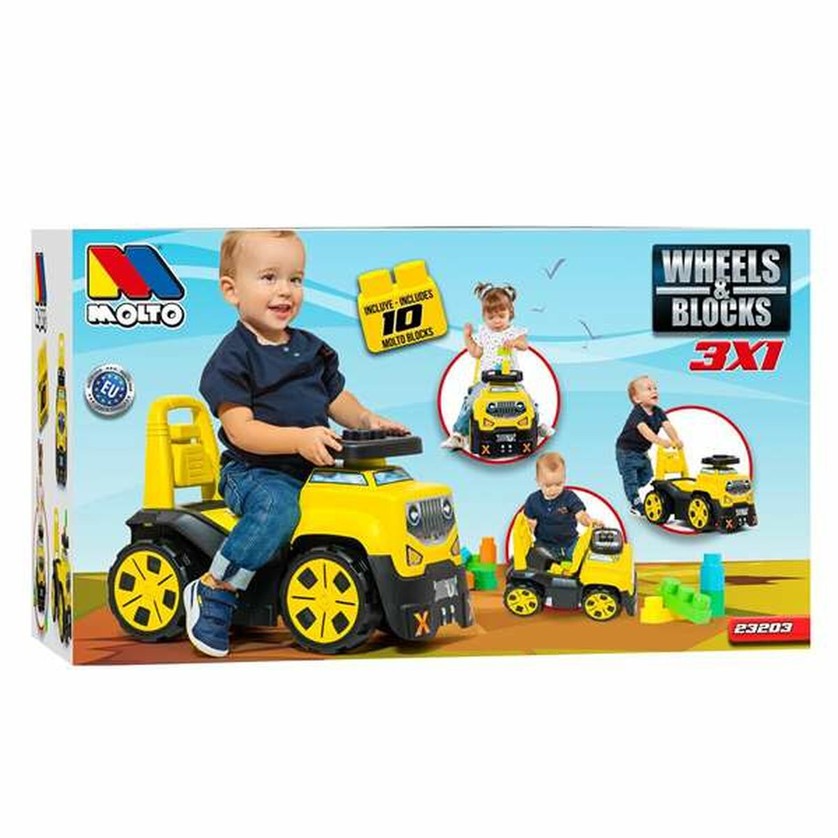 Машинка-каталка Moltó 3x1 Wheels & Blocks Жёлтый 89 cm 10 Предметы-5