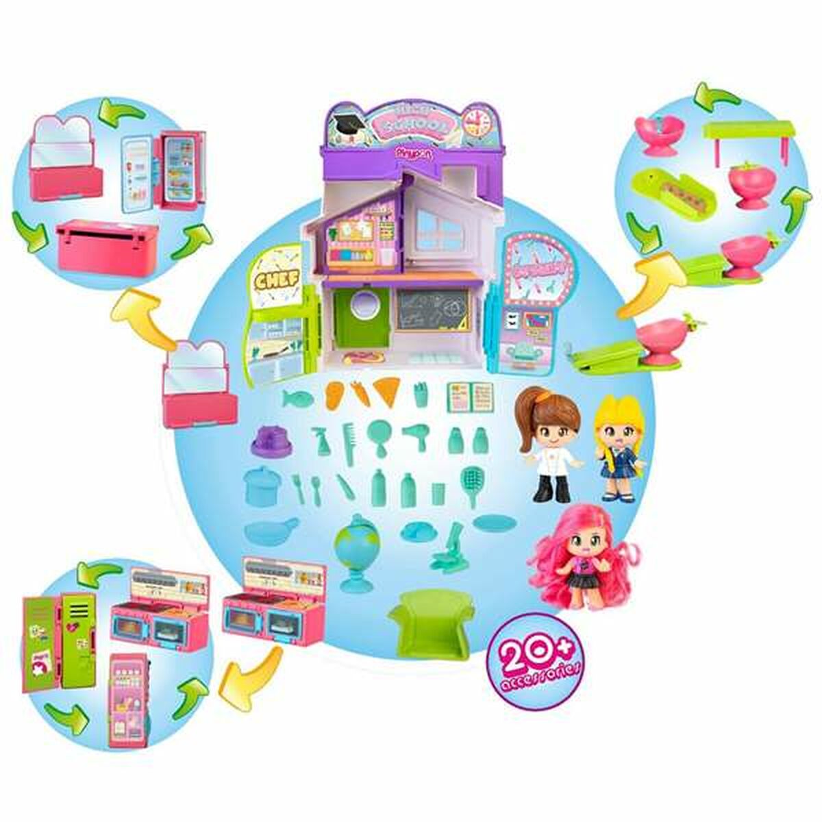 Playset Pinypon Chef & Stylist & High School 3-в-1-6