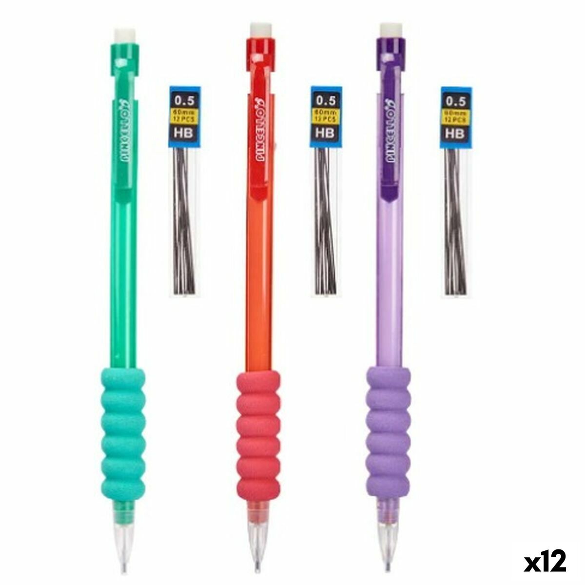 Lápiz mecánico Barras de 0,5 mm Azul Rojo Verde (12 piezas)