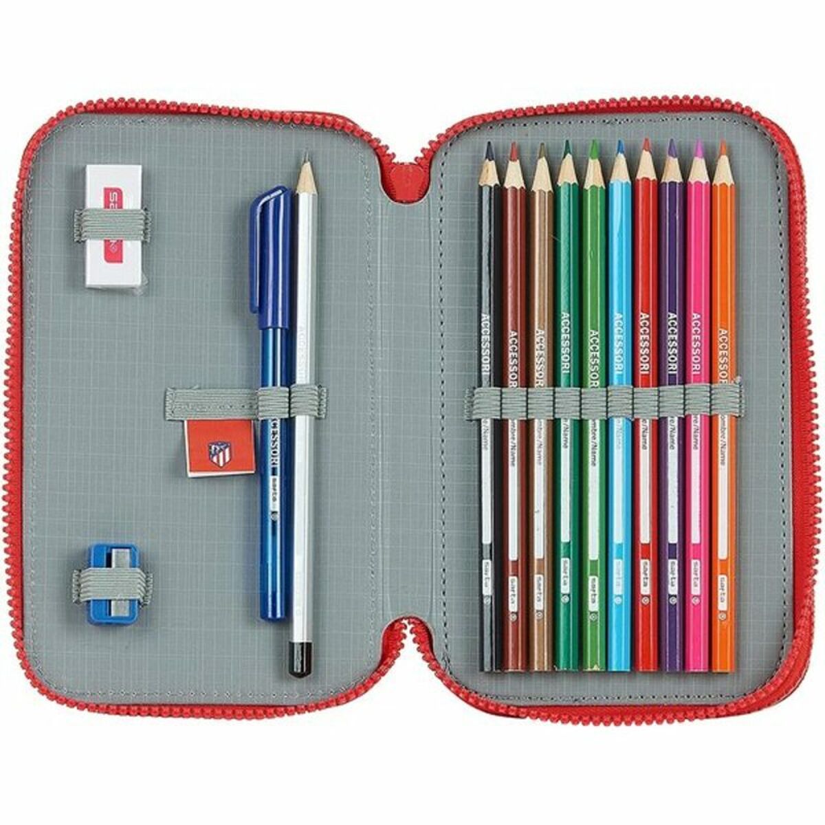 Double pencil case Atlético Madrid M854 White Red 12. 5 x 19. 5 x 4 cm (28 Items)-3