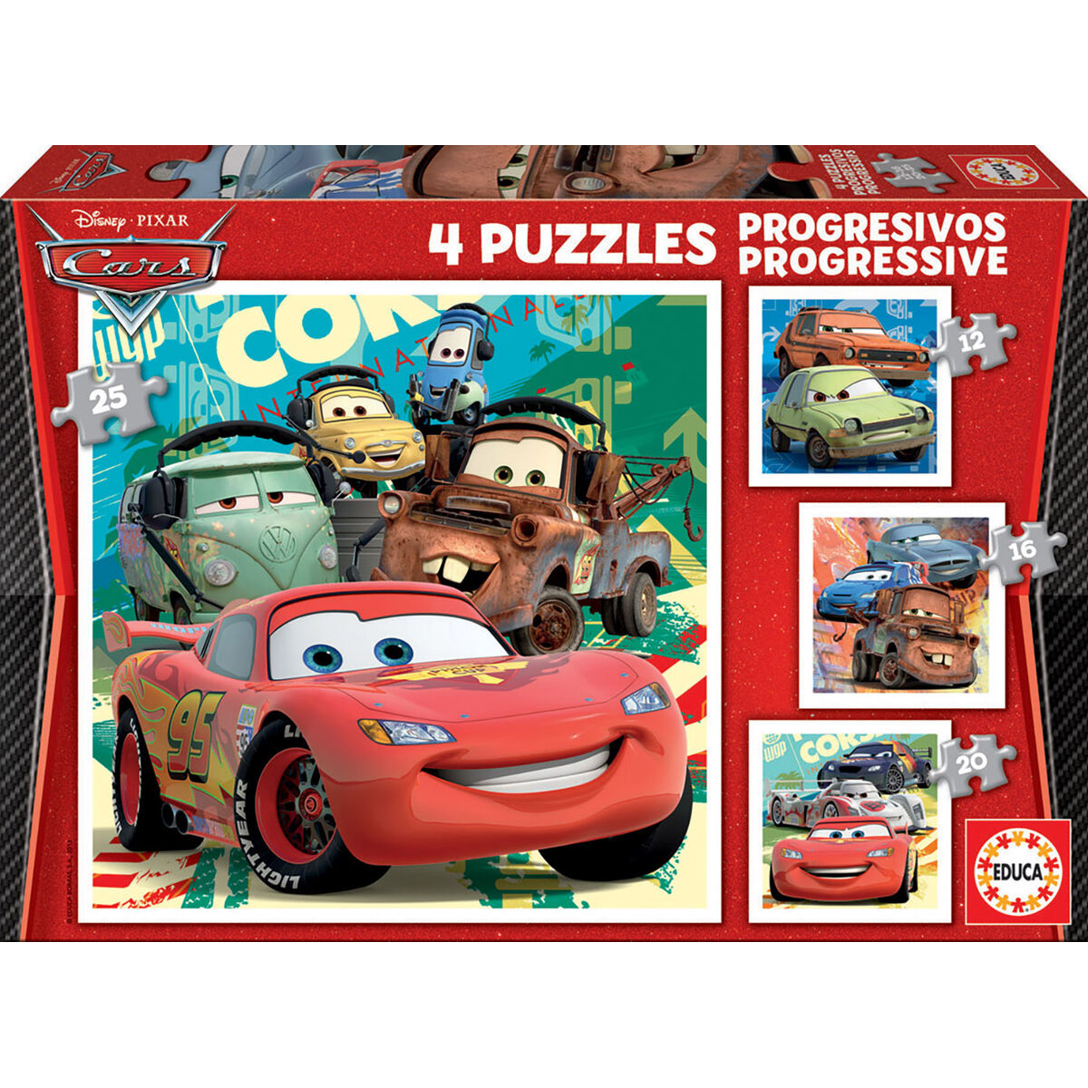 Набор из 4 пазлов Cars Let's race 16 x 16 cm
