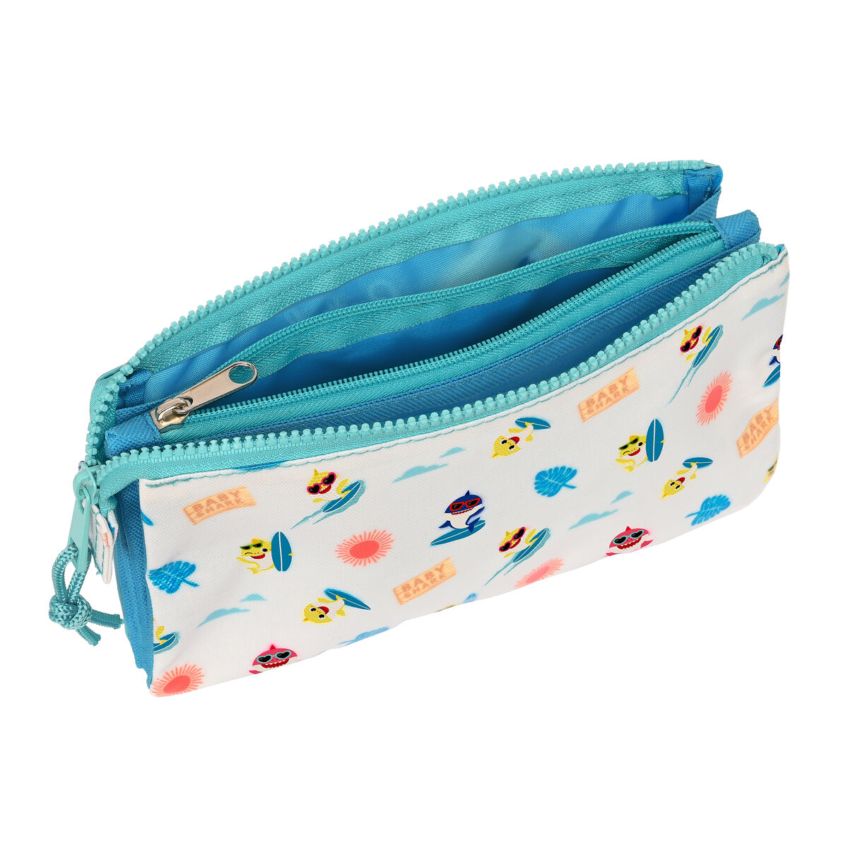Двойной пенал Baby Shark Surfing Синий Белый 22 x 12 x 3 cm-2