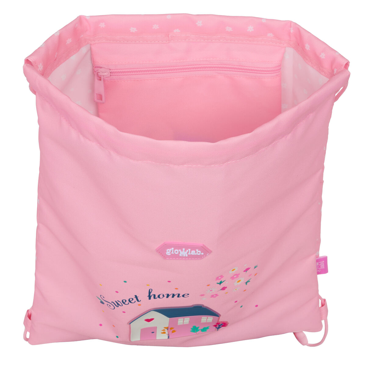 Bolsa-mochila em cordas Glow Lab Sweet Home Rosa 26 x 34 x 1 cm-2