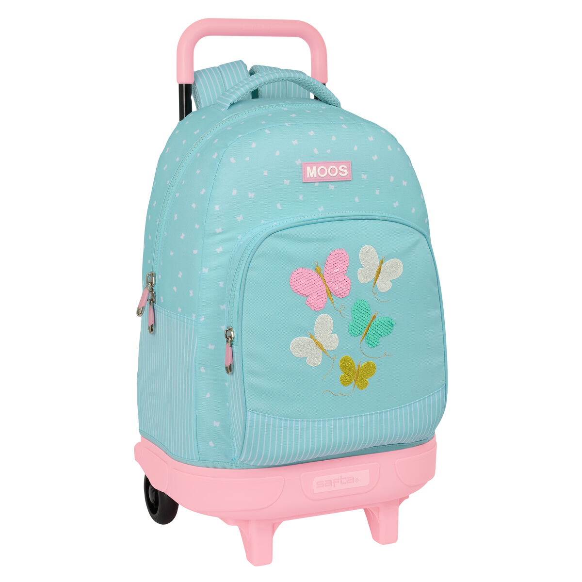 带有Moos Butterflies蓝色33 X 45 X 22 cm车轮的学校背包