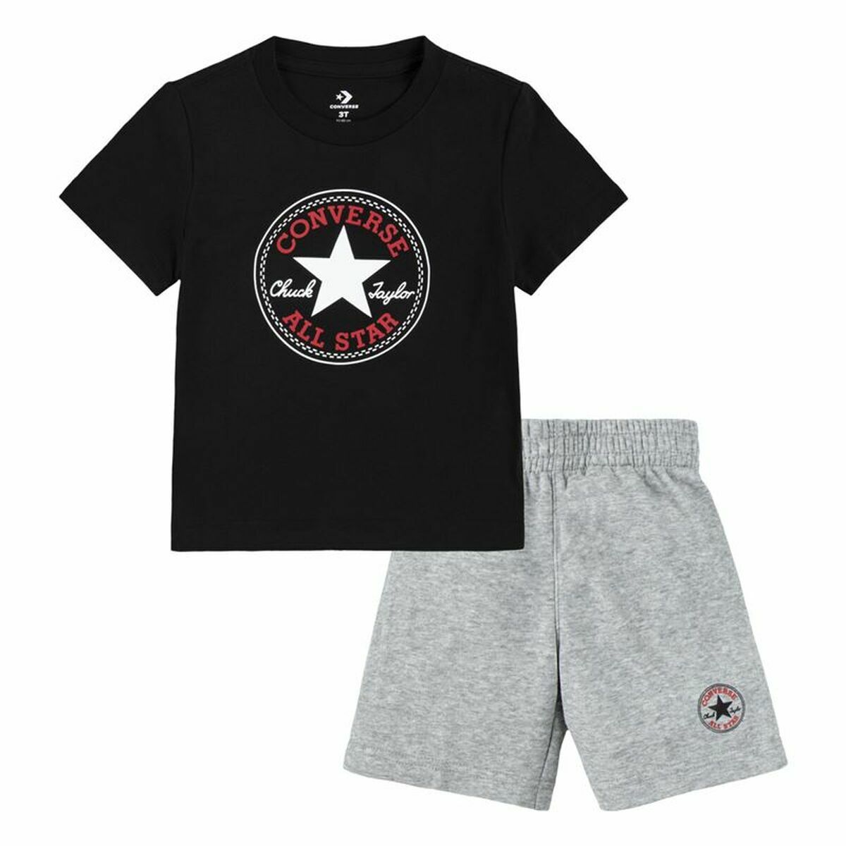 Спортивный костюм для девочек Converse Core Tee Ft Short Чёрный Серый Дети-3