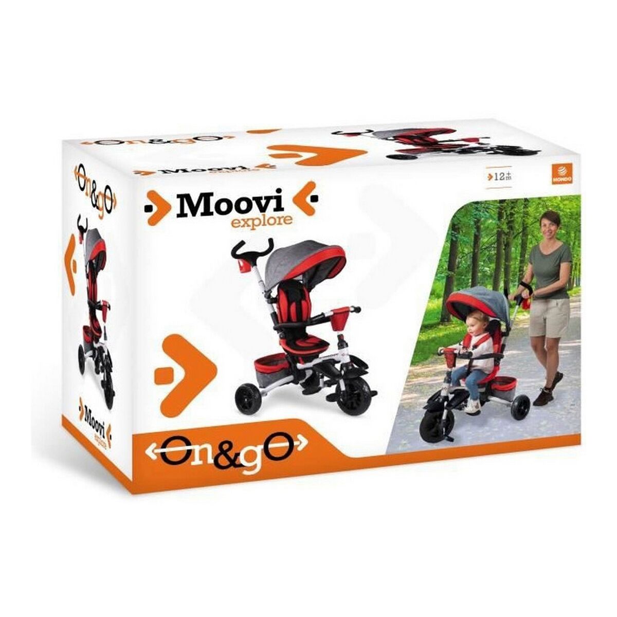 Mondo On & Go Moovi Explore Tricycle Qırmızı Konvertible Qatlanabilir Rotasiya oturacaq-2