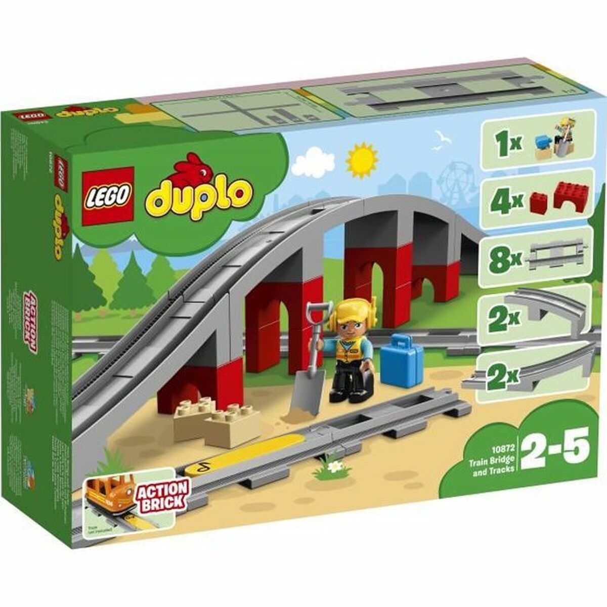Набор машинок   Lego DUPLO 10872 Train rails and bridge         26 Предметы-7