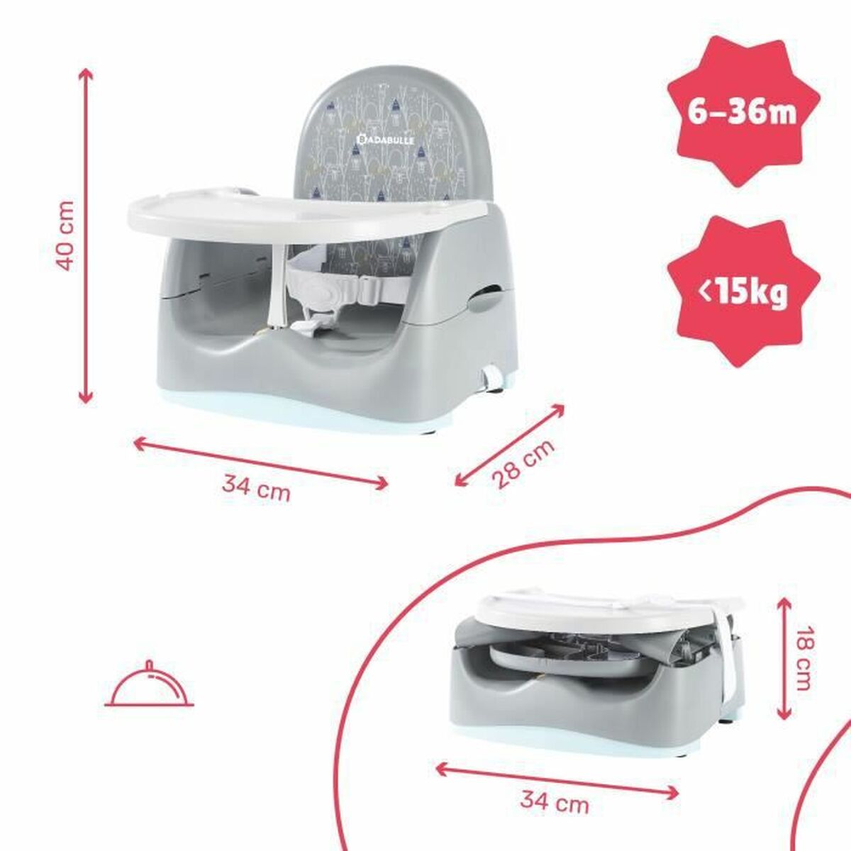 Высокий стул Badabulle Sitzerhöhung 15 kg Белый/Серый-5