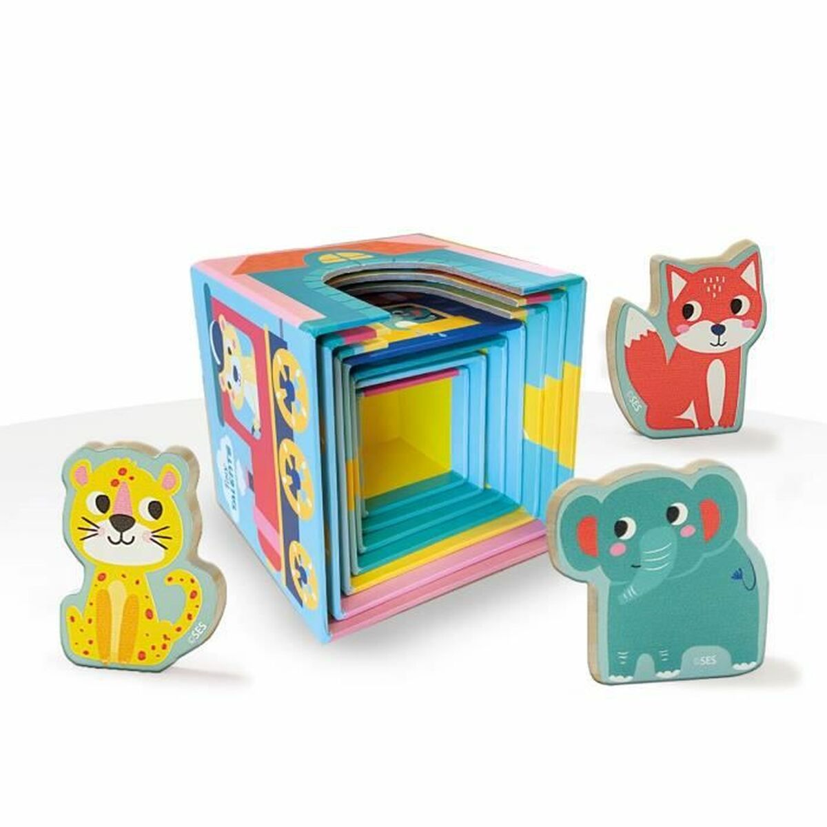 Playset SES Creative Block tower to stack with animal figurines 10 Предметы-2