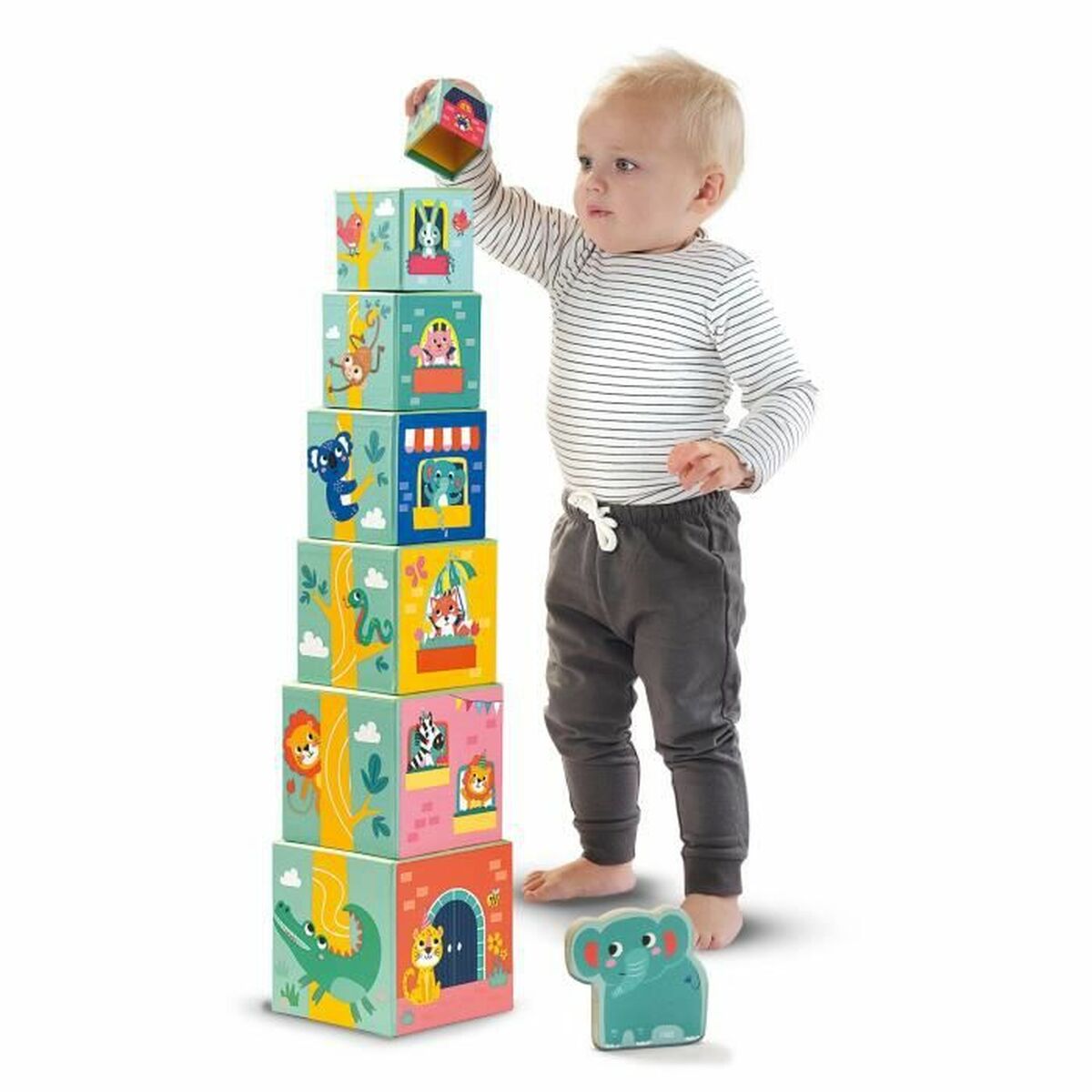 Playset SES Creative Block tower to stack with animal figurines 10 Предметы-3