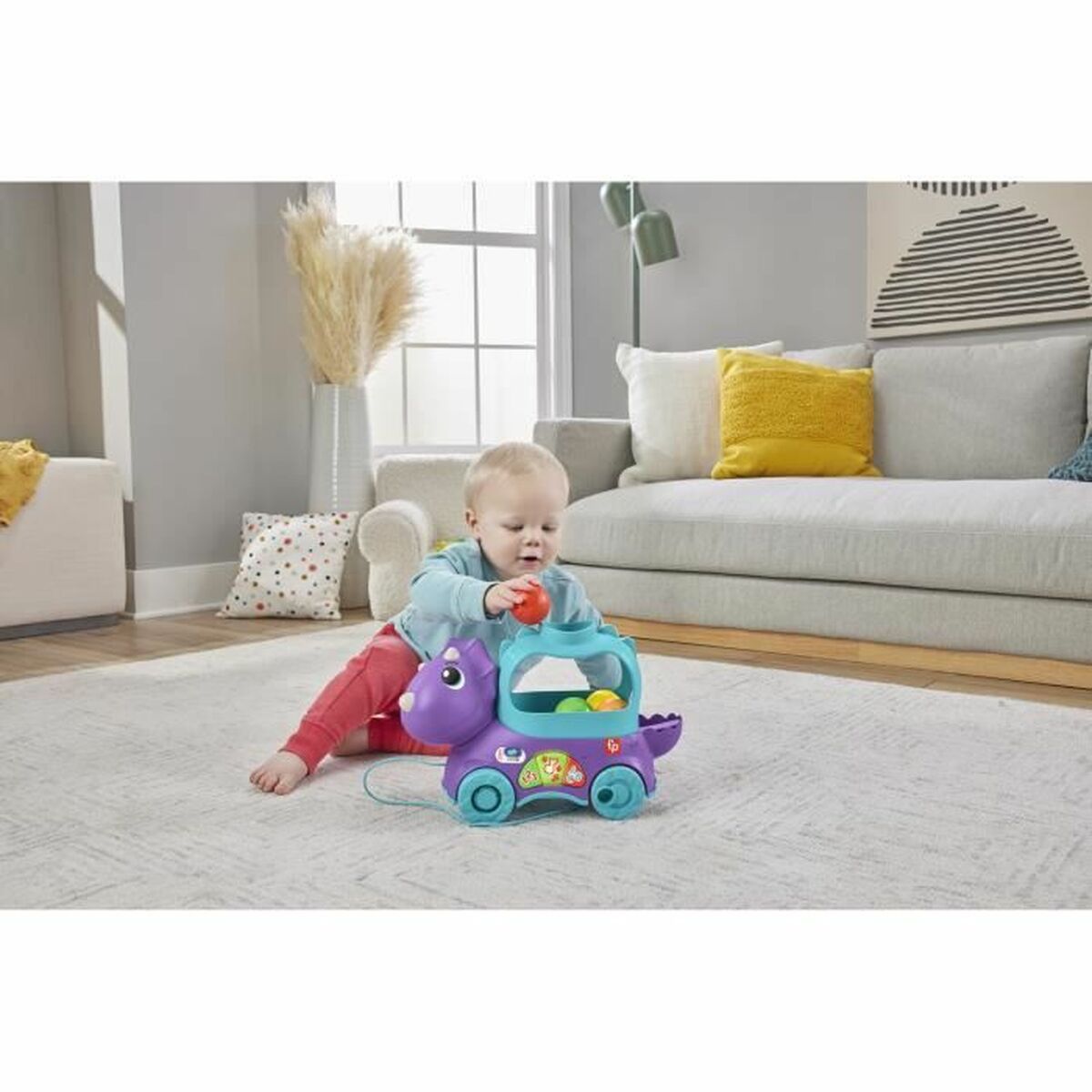 Динозавр на веревочке Fisher Price TRICERATOPS LANCE BALLES-2