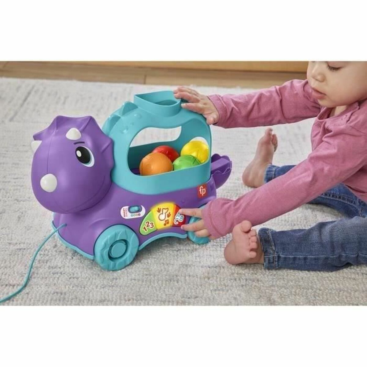 Динозавр на веревочке Fisher Price TRICERATOPS LANCE BALLES-3