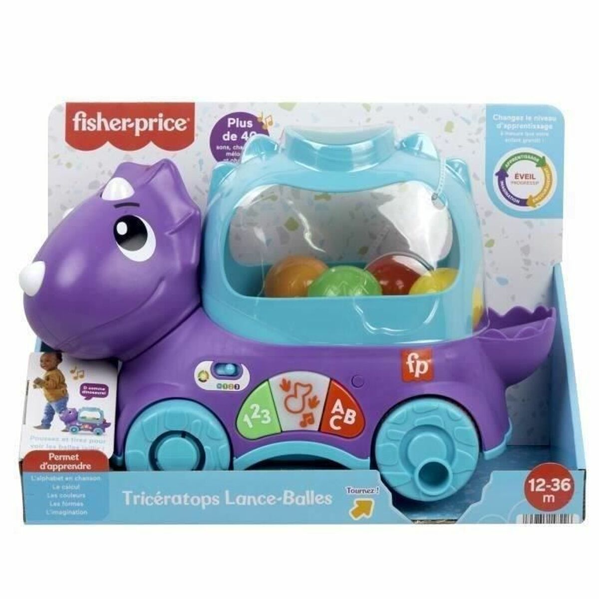 Динозавр на веревочке Fisher Price TRICERATOPS LANCE BALLES-5