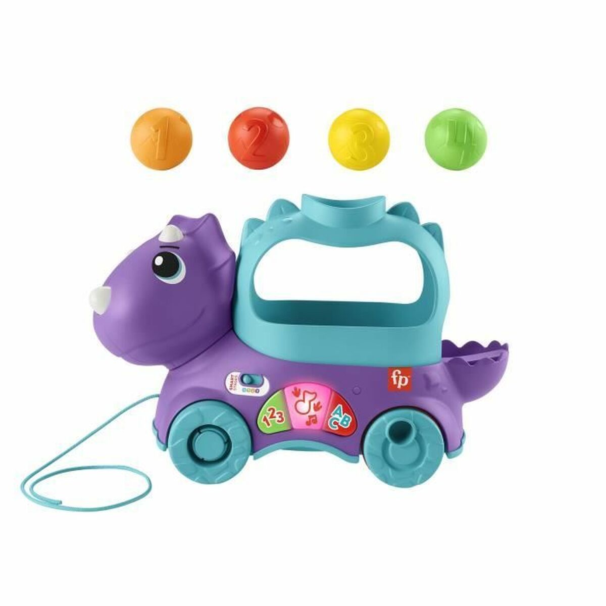 Динозавр на веревочке Fisher Price TRICERATOPS LANCE BALLES-6