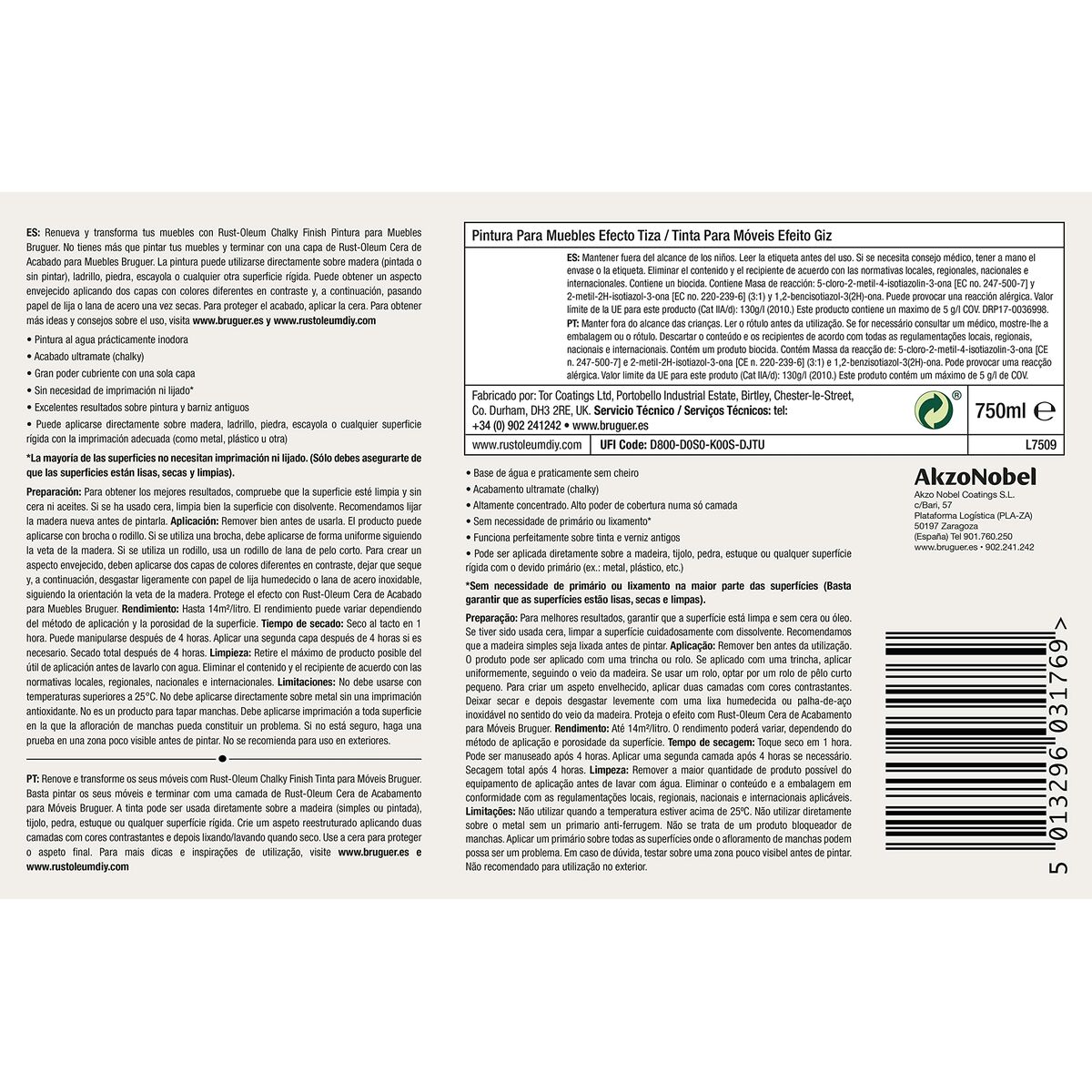 Bruguer Chalky Finish Turquoise 750 ml-2