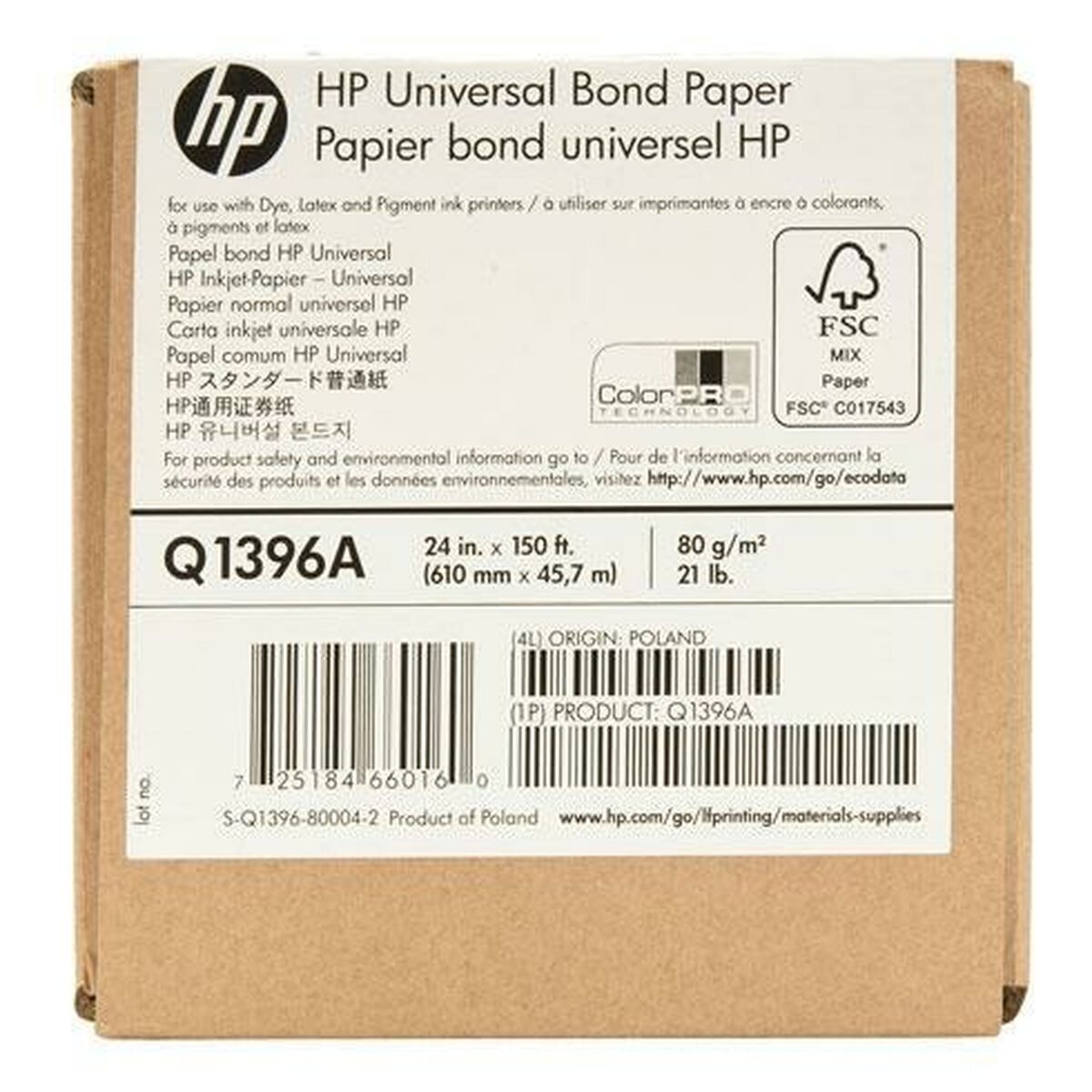 Rollo de papel para plotter HP Q1396A Blanco 80 g/m ² 610 mm x 45,7 m