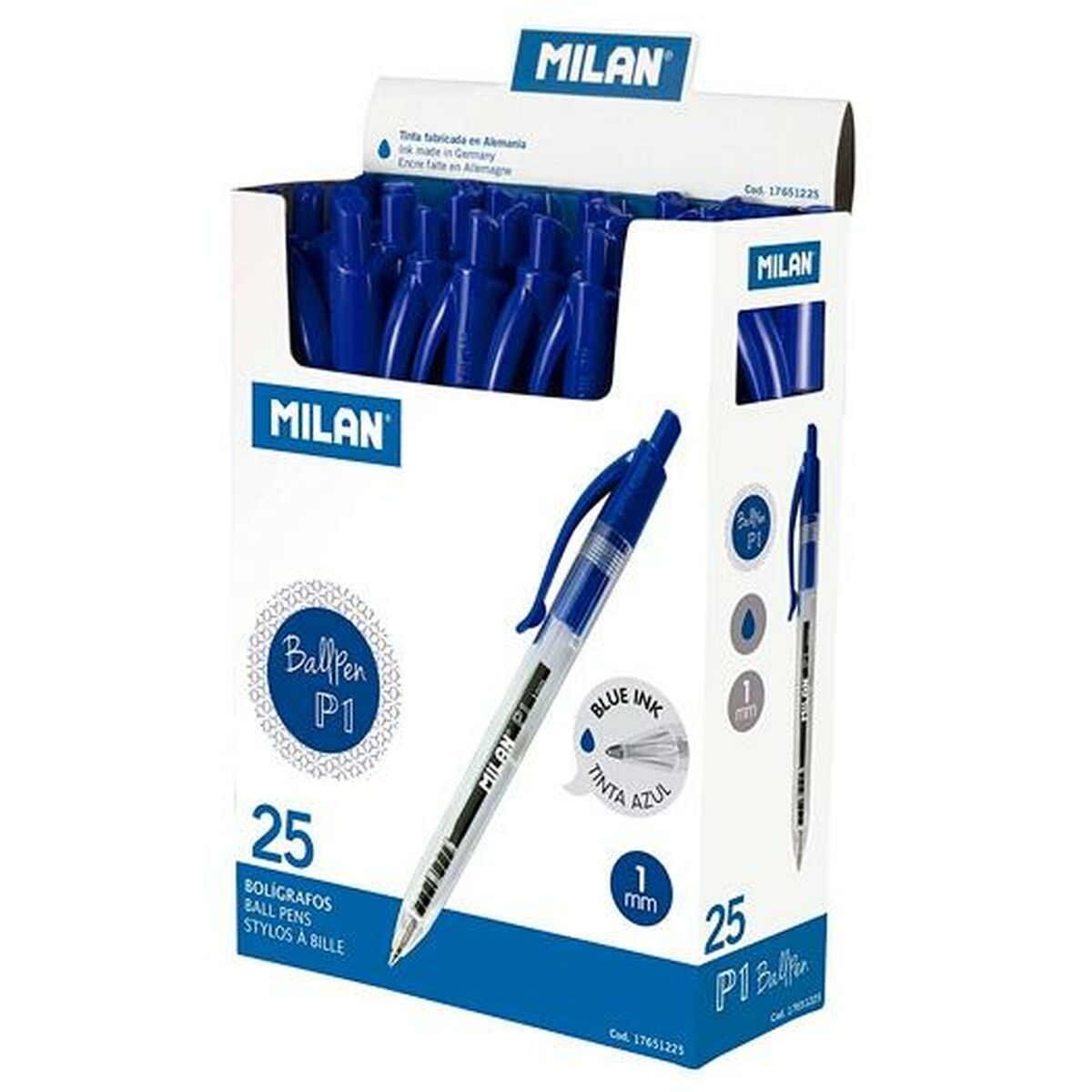 Pen Milan P1 Blue 1 mm (25 Items)-2