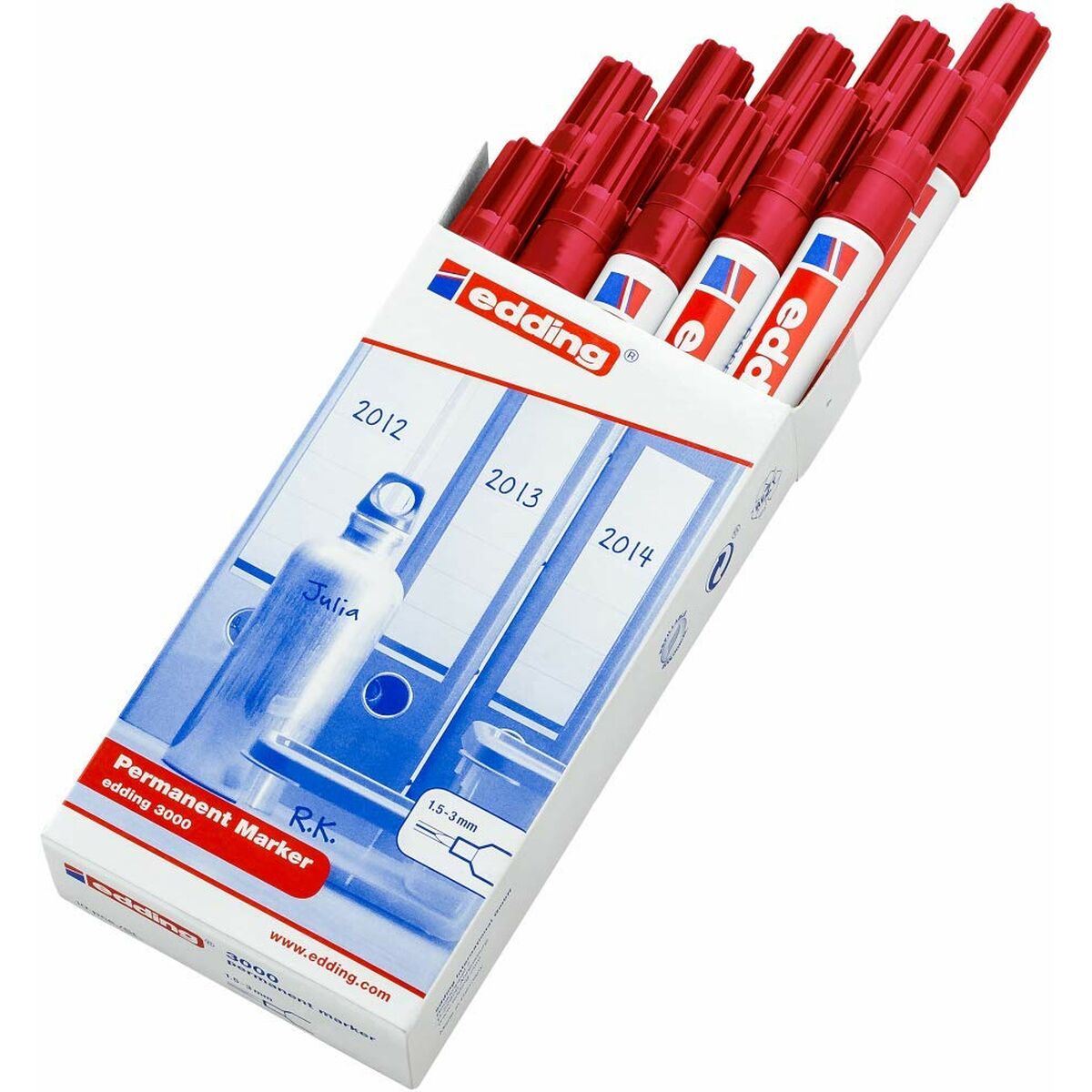 Permanent marker Edding 3000 Red (10 pieces)-3