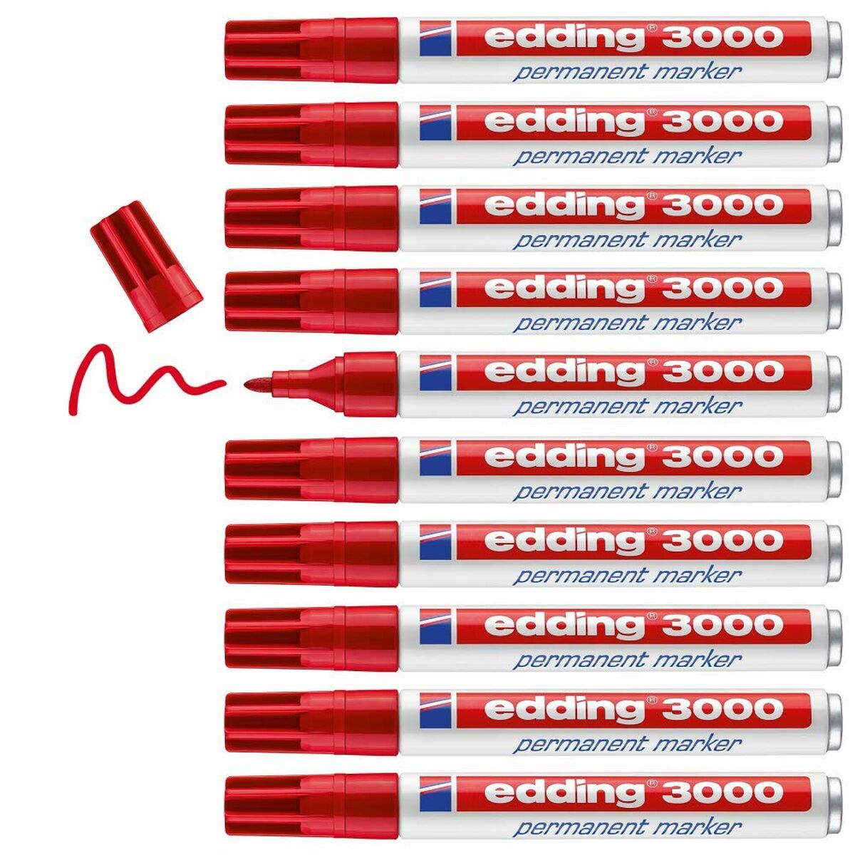 Permanent marker Edding 3000 Red (10 pieces)-4