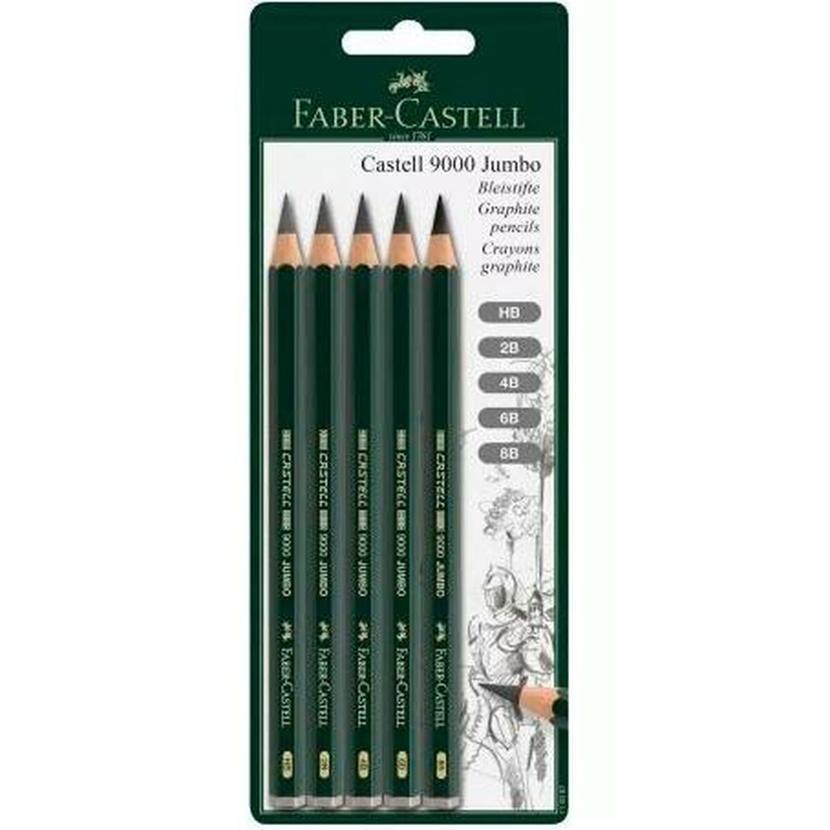 Набор карандашей Faber-Castell шестиугольный 2B 4B 6B 8B (5 штук)-2