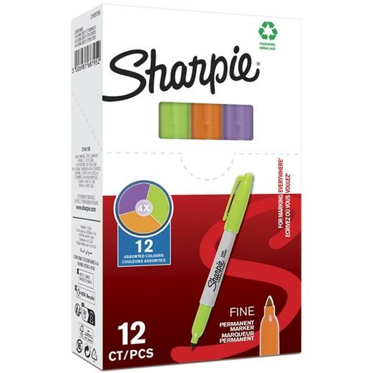 Постоянный маркер Sharpie Зеленый Фиолетовый Оранжевый (12 штук)-2