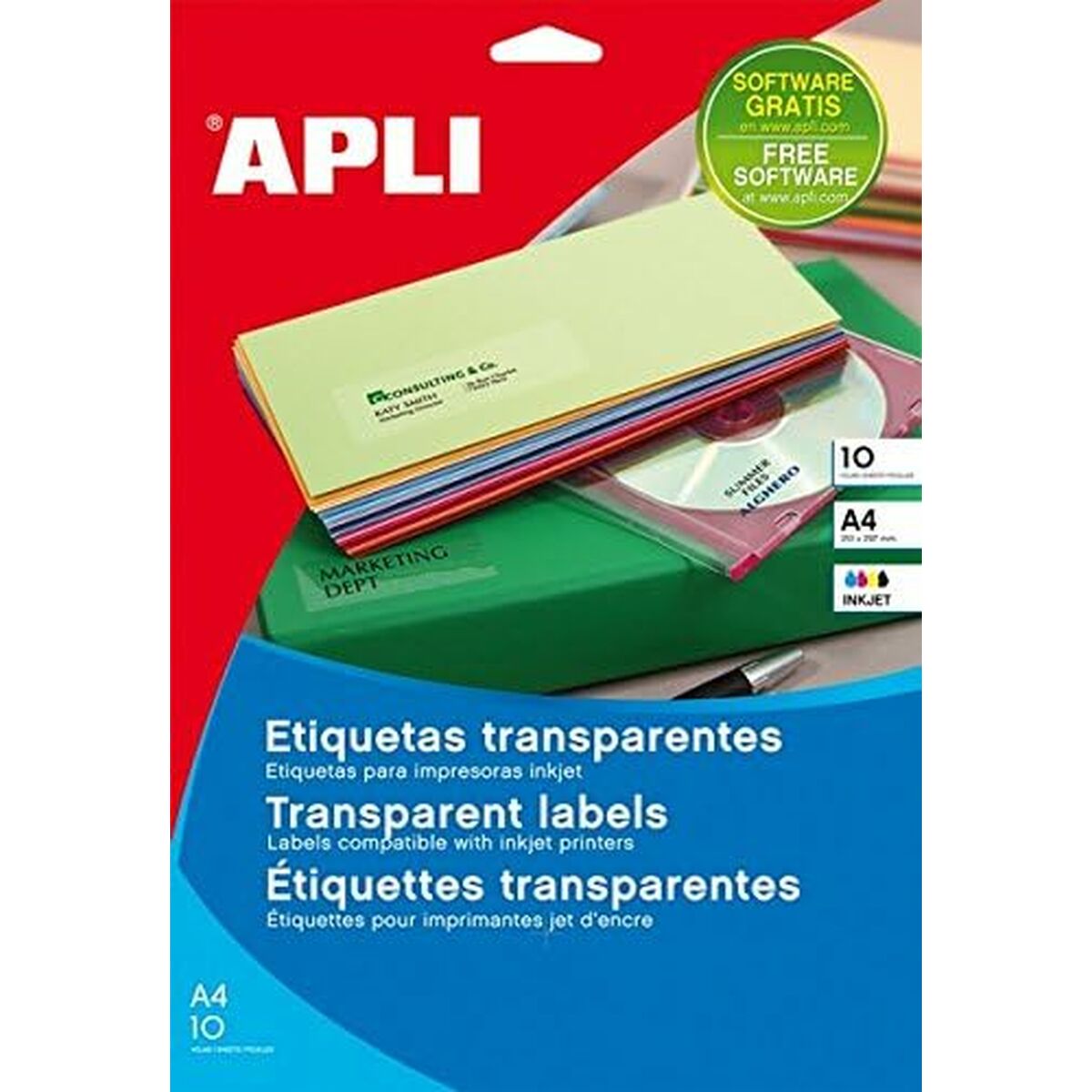 Клейкие этикетки Apli   Прозрачный бумага 10 Листья 63,5 x 38,1 mm-2