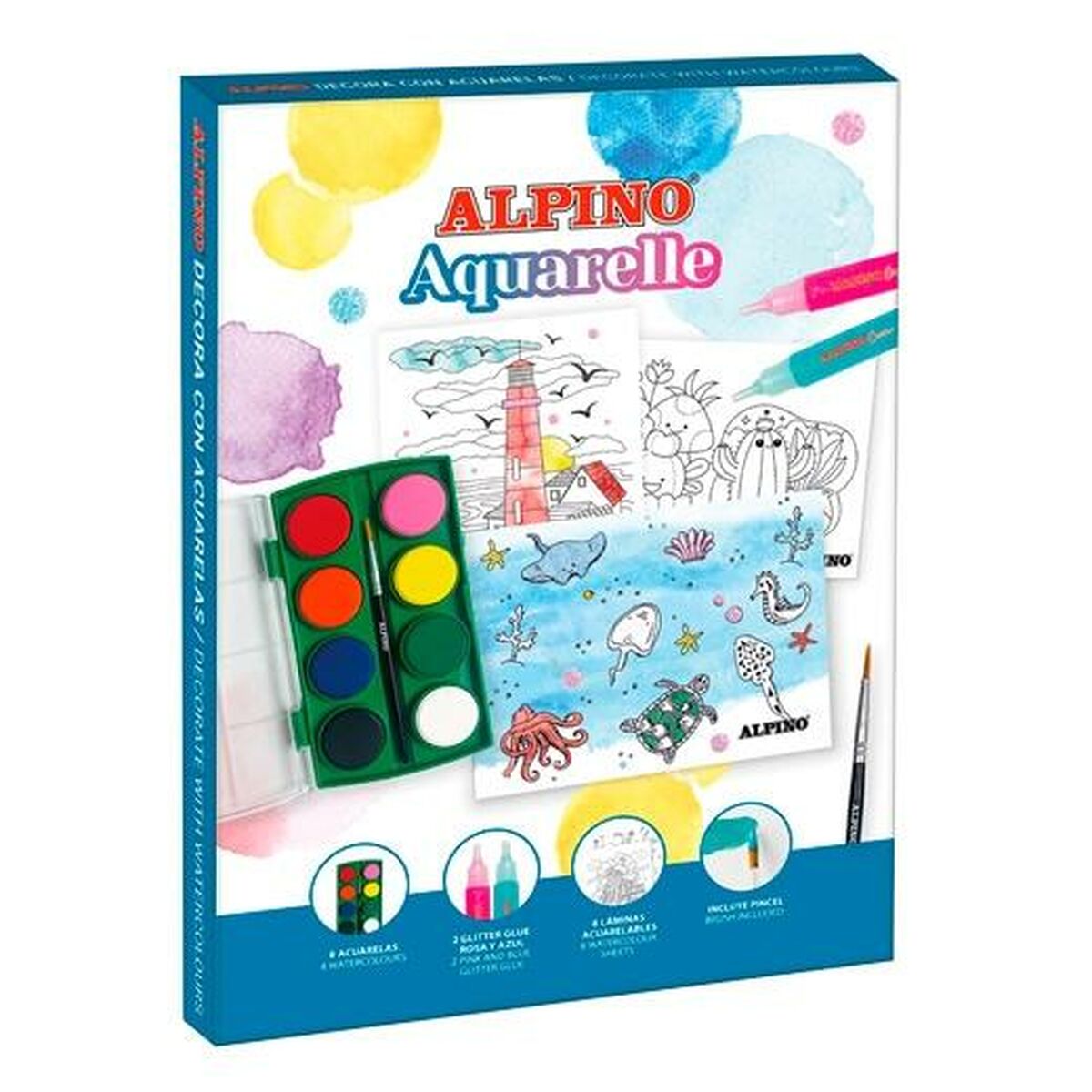 Рисунки для рисования Alpino Aquarelle Разноцветный (6 штук)-2