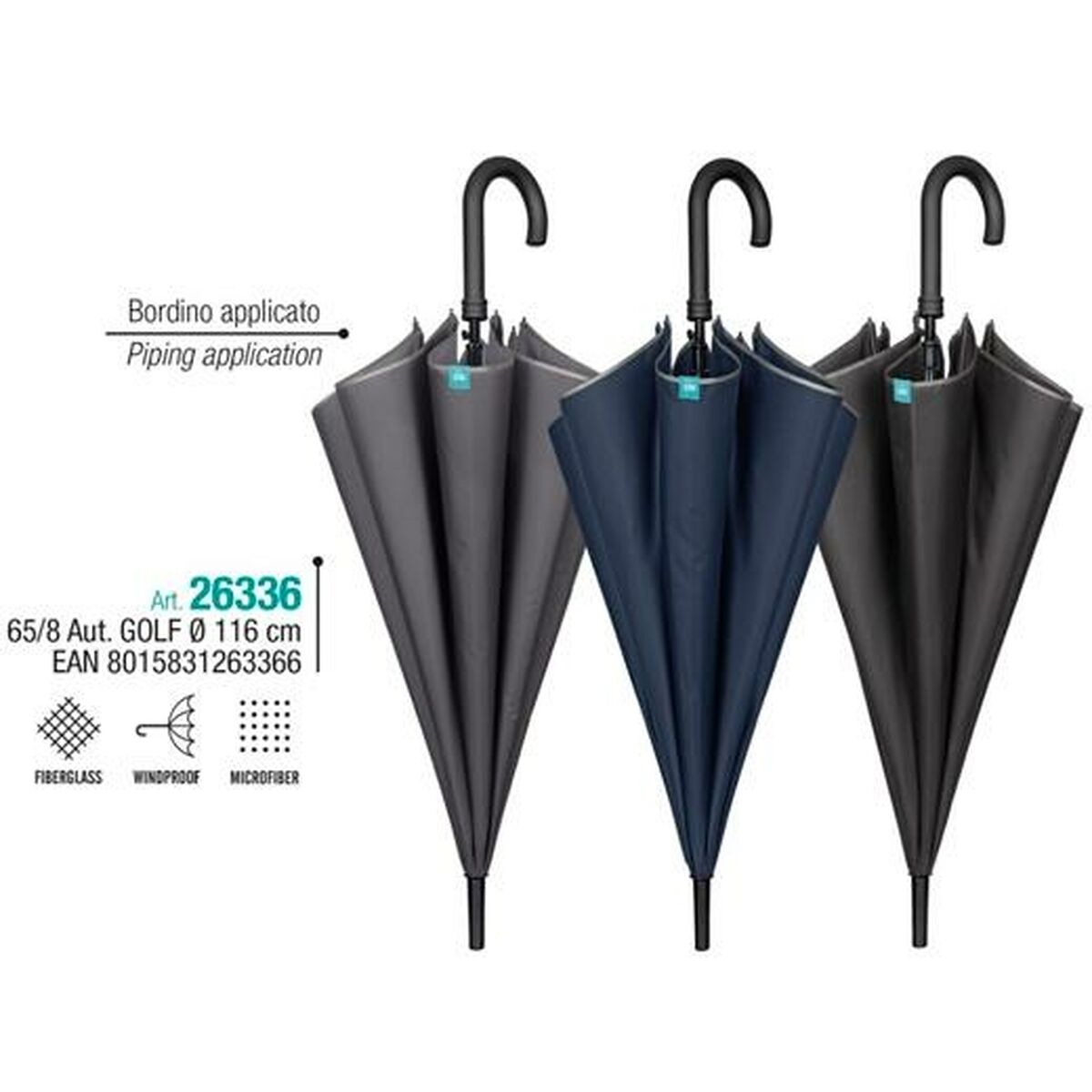 Зонт Perletti 65/8 GOLF Плоский С отделкой Микрофибра Ø 116 cm-2