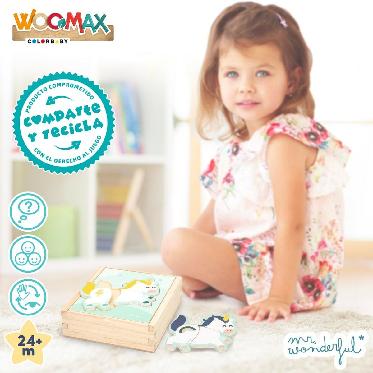 Детский деревянный паззл Mr. Wonderful Единорог + 3 years 3 Предметы (12 штук)-4