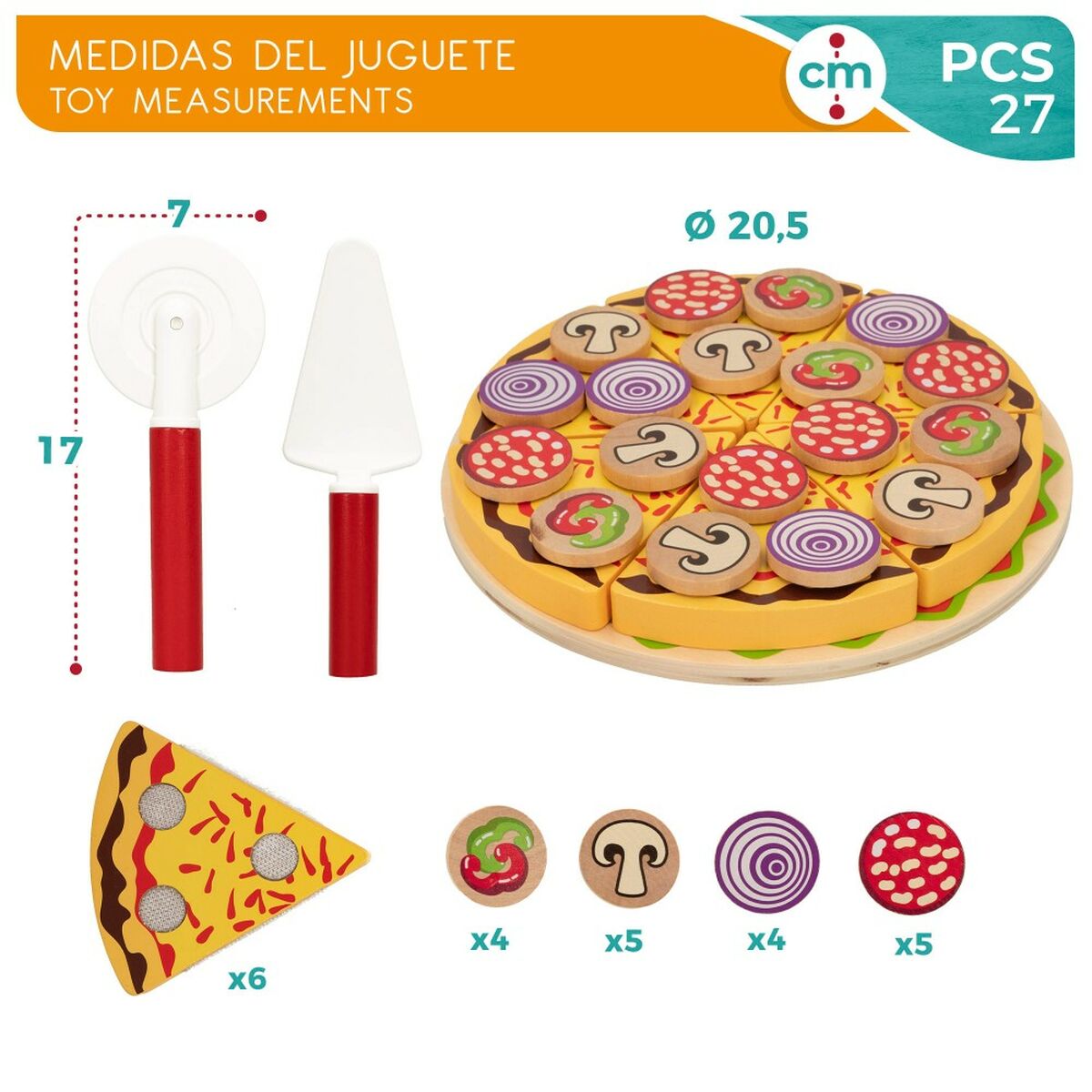 Деревянная игра Woomax Pizza 27 Предметы (6 штук)-5
