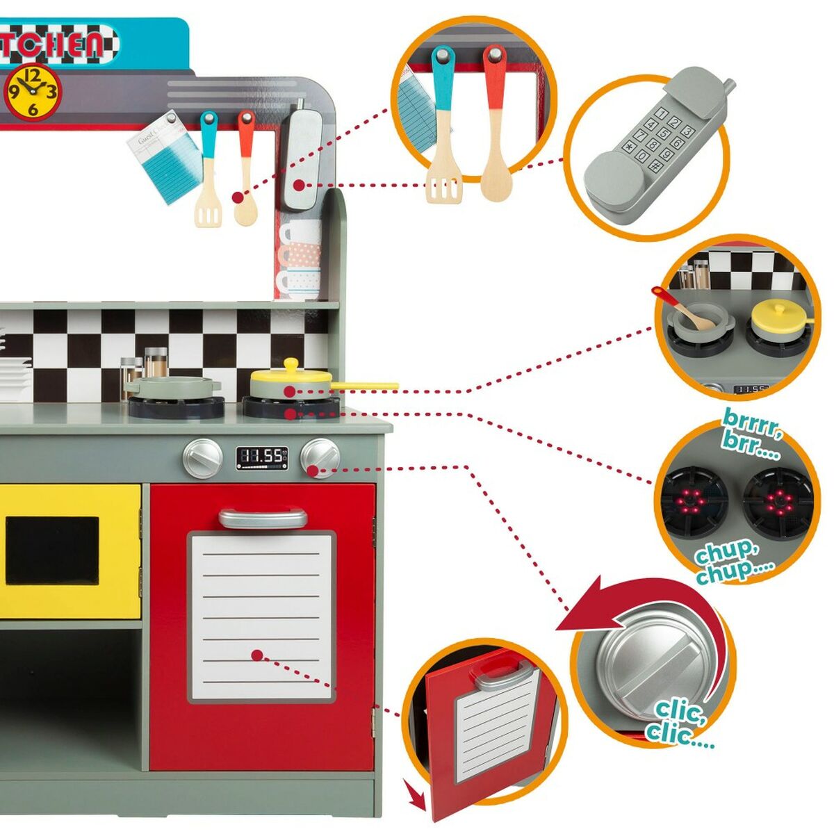 玩具厨房Play&Learn Retro 90 x 104 x 58 cm-3