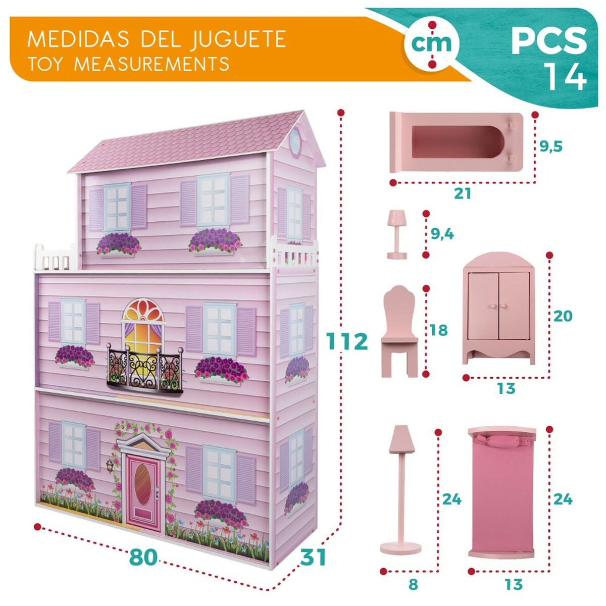 Кукольный дом Play & Learn 14 Piese 80 x 112 x 31 cm-2