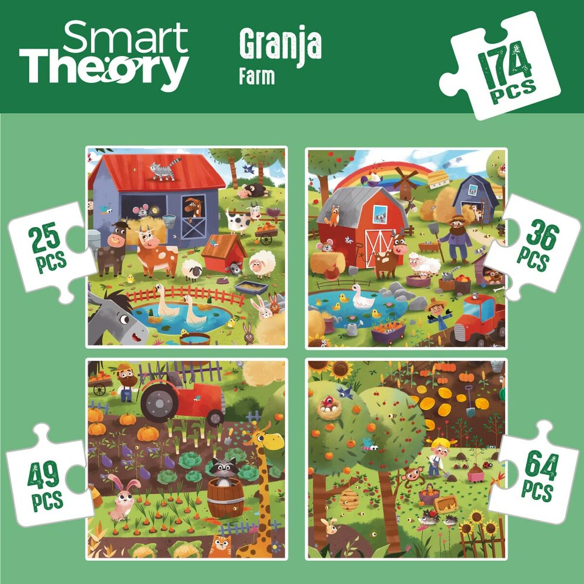 Детский паззл Colorbaby 4 в 1 174 Предметы Ферма 68 x 68 cm (6 штук)-3
