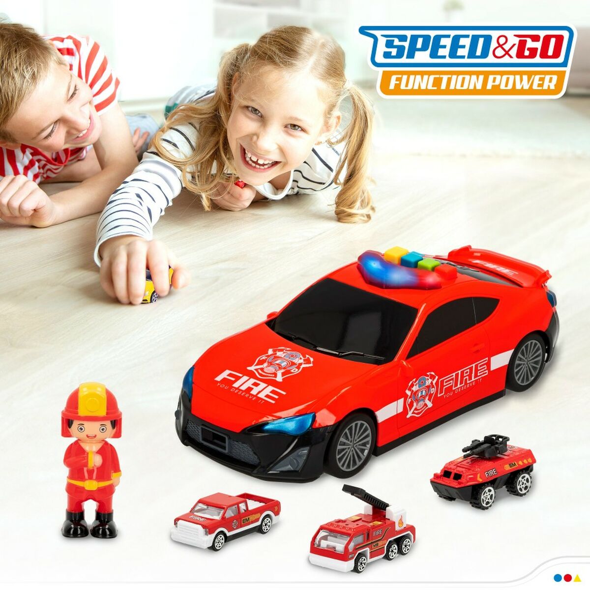 Набор машинок Speed & Go 30 x 9,5 x 13 cm Пожарник Свет Звук 4 штук-3