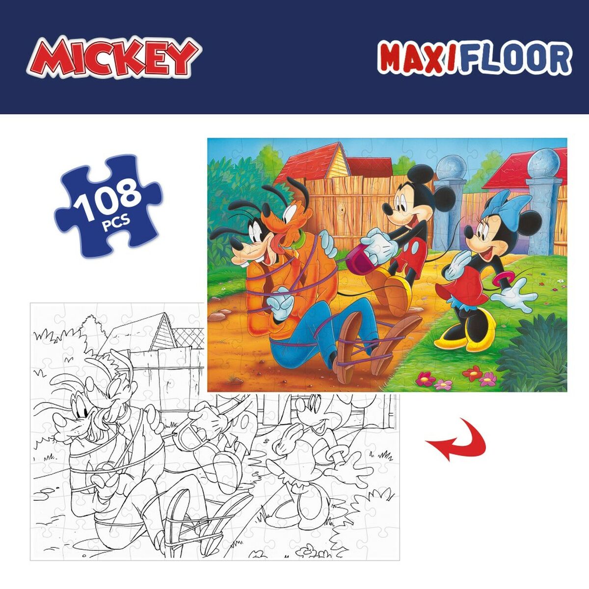 Детский паззл Mickey Mouse Двухстороннее 108 Предметы 70 x 1,5 x 50 cm (6 штук)-3