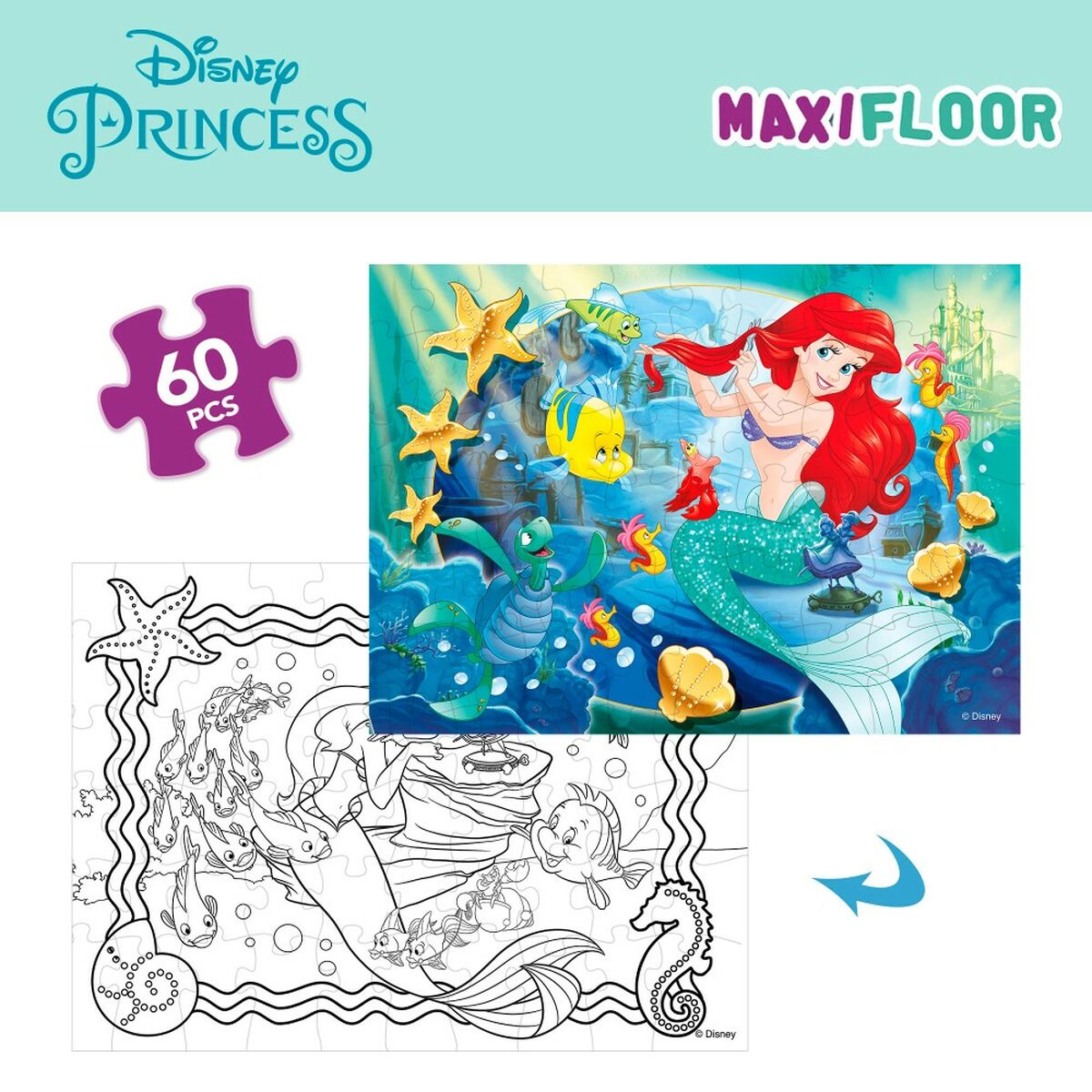 Детский паззл Disney Princess 60 Предметы 70 x 1,5 x 50 cm Двухстороннее (6 штук)-2