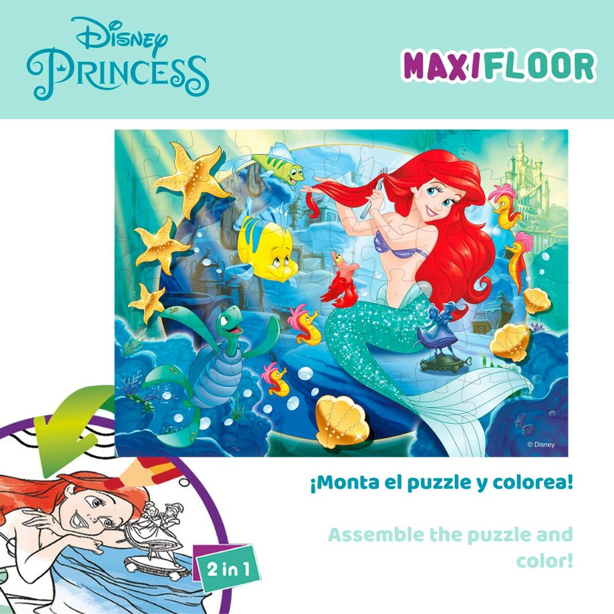Детский паззл Disney Princess 60 Предметы 70 x 1,5 x 50 cm Двухстороннее (6 штук)-3