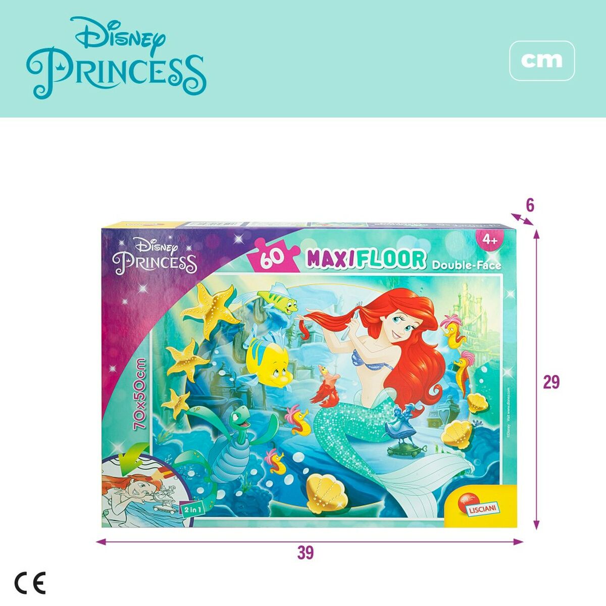 Детский паззл Disney Princess 60 Предметы 70 x 1,5 x 50 cm Двухстороннее (6 штук)-6