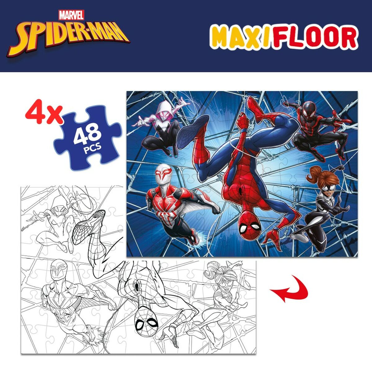 Детский паззл Spider-Man Двухстороннее 4 в 1 48 Предметы 35 x 1,5 x 25 cm (6 штук)-3
