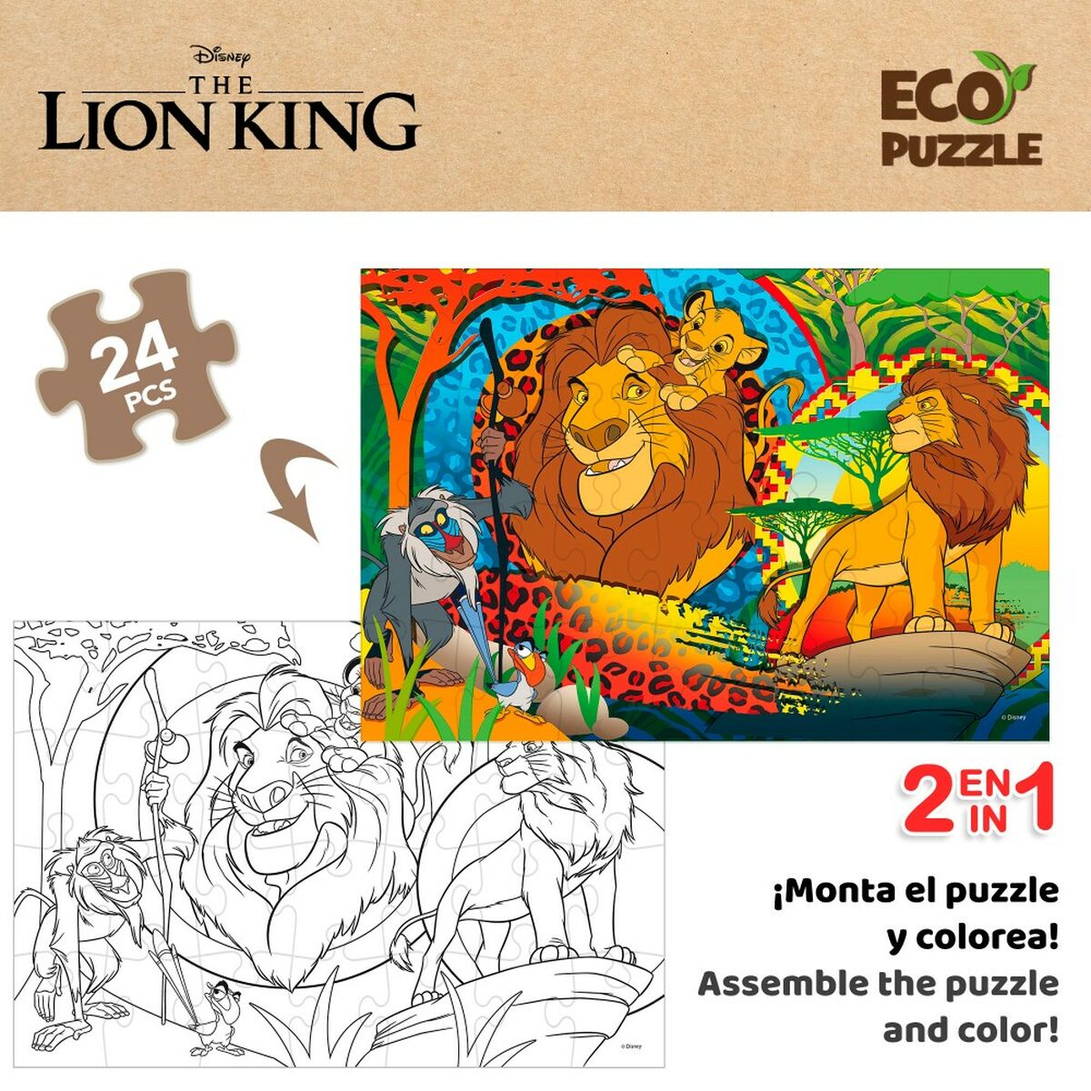 Детский паззл The Lion King Двухстороннее 24 Предметы 70 x 1,5 x 50 cm (12 штук)-3
