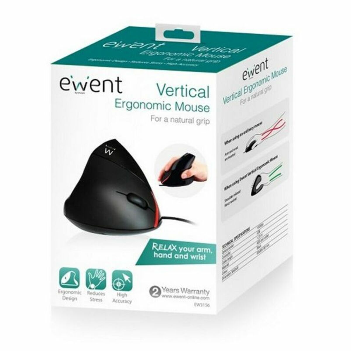 Оптическая эргономичная мышь Ewent EW3156 1000 dpi USB Чёрный Красный/Черный-6