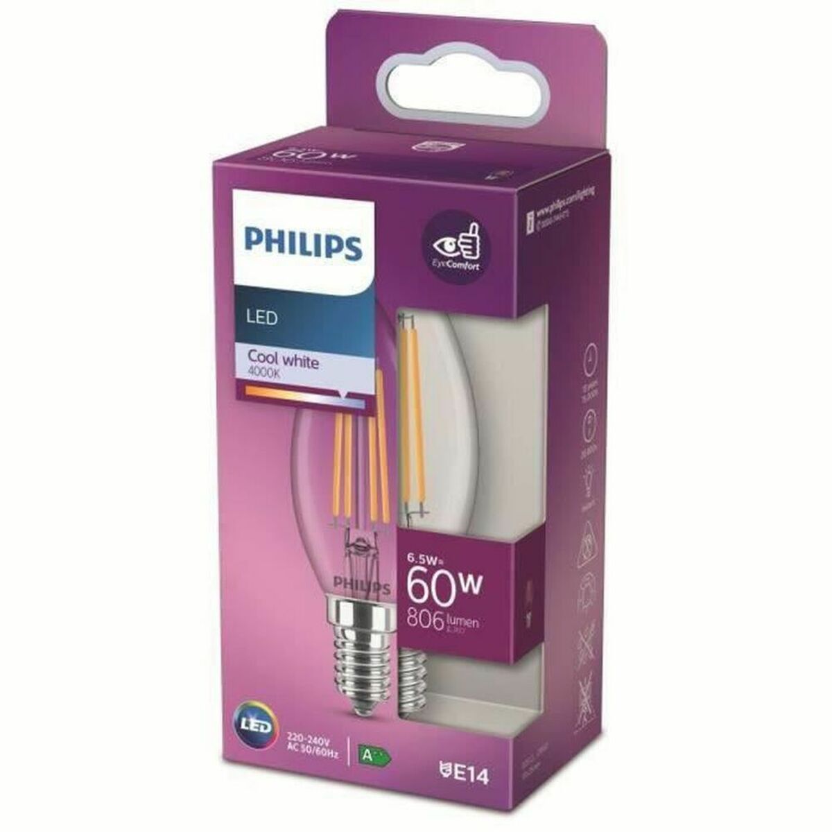 Светодиодная лампочка-свеча Philips Холодный белый E14-2