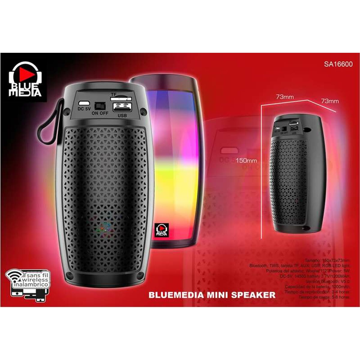 Reig Bluetooth Lautsprecher USB 5 W 16 x 8,2 x 8,2 cm-2