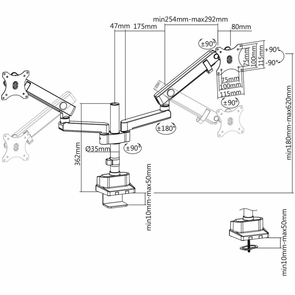 Настольная подставка для экрана V7 DMPRO2DTA-3N Чёрный-3