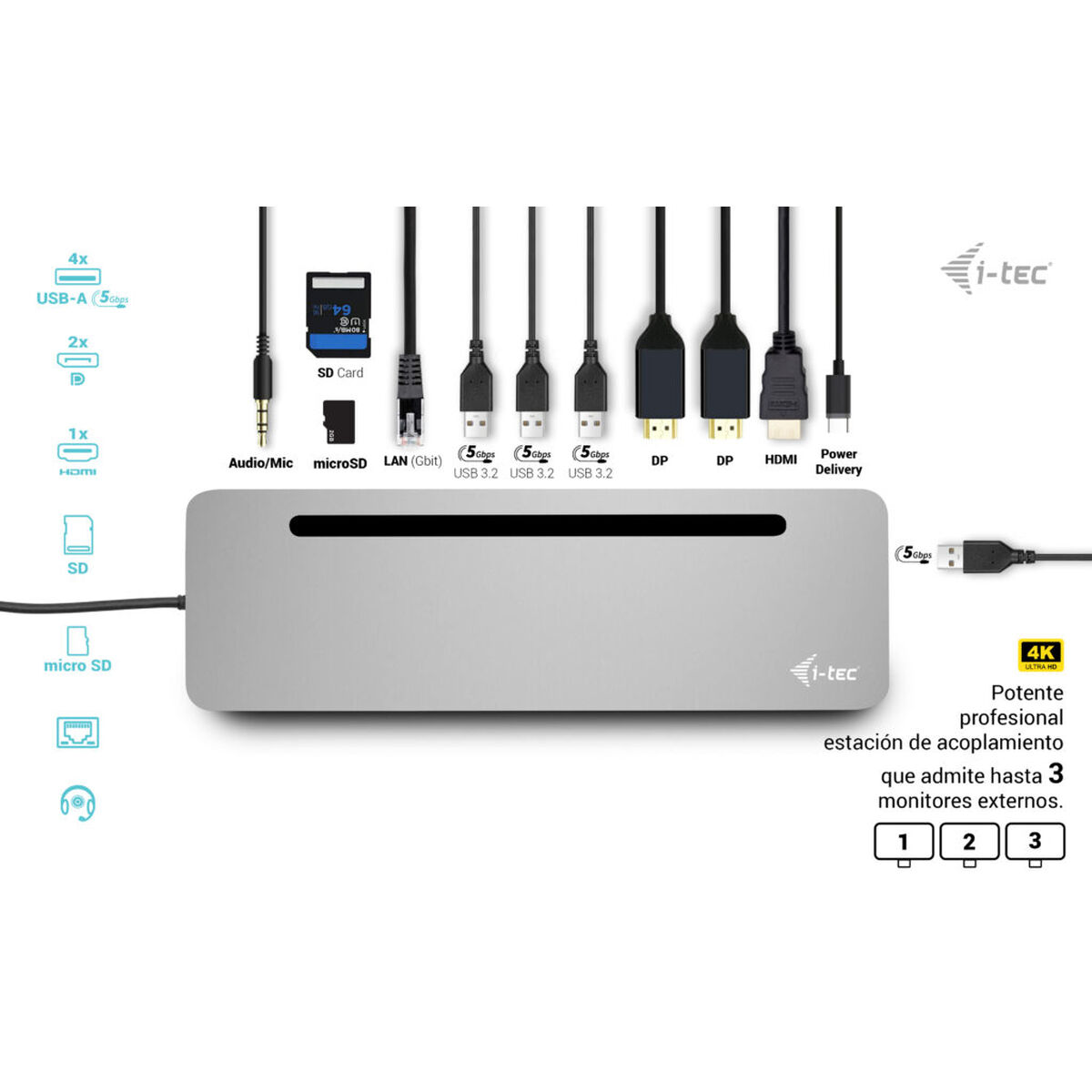 USB-C-разветвитель i-Tec C31FLAT2PDPRO Серебристый-3