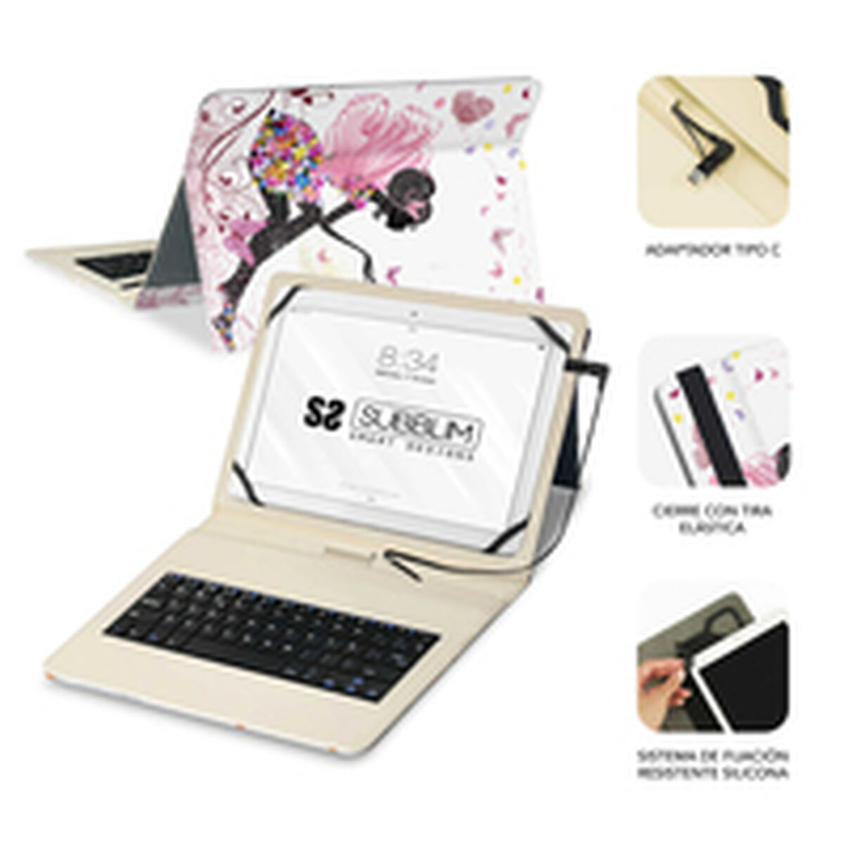Bluetooth-клавиатура с подставкой для планшета Subblim SUBKT1-USB052 Испанская Qwerty Разноцветный испанский-2