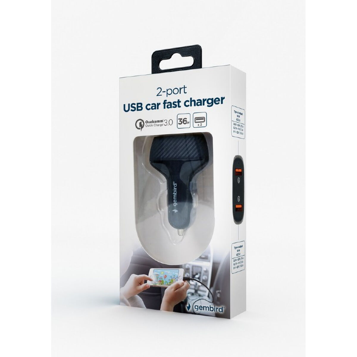 Network charger GEMBIRD TA-U2QC3-CAR-01 Black-3