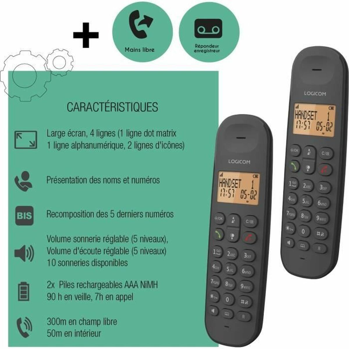 Стационарный телефон Logicom DECT ILOA 255T DUO Чёрный-6