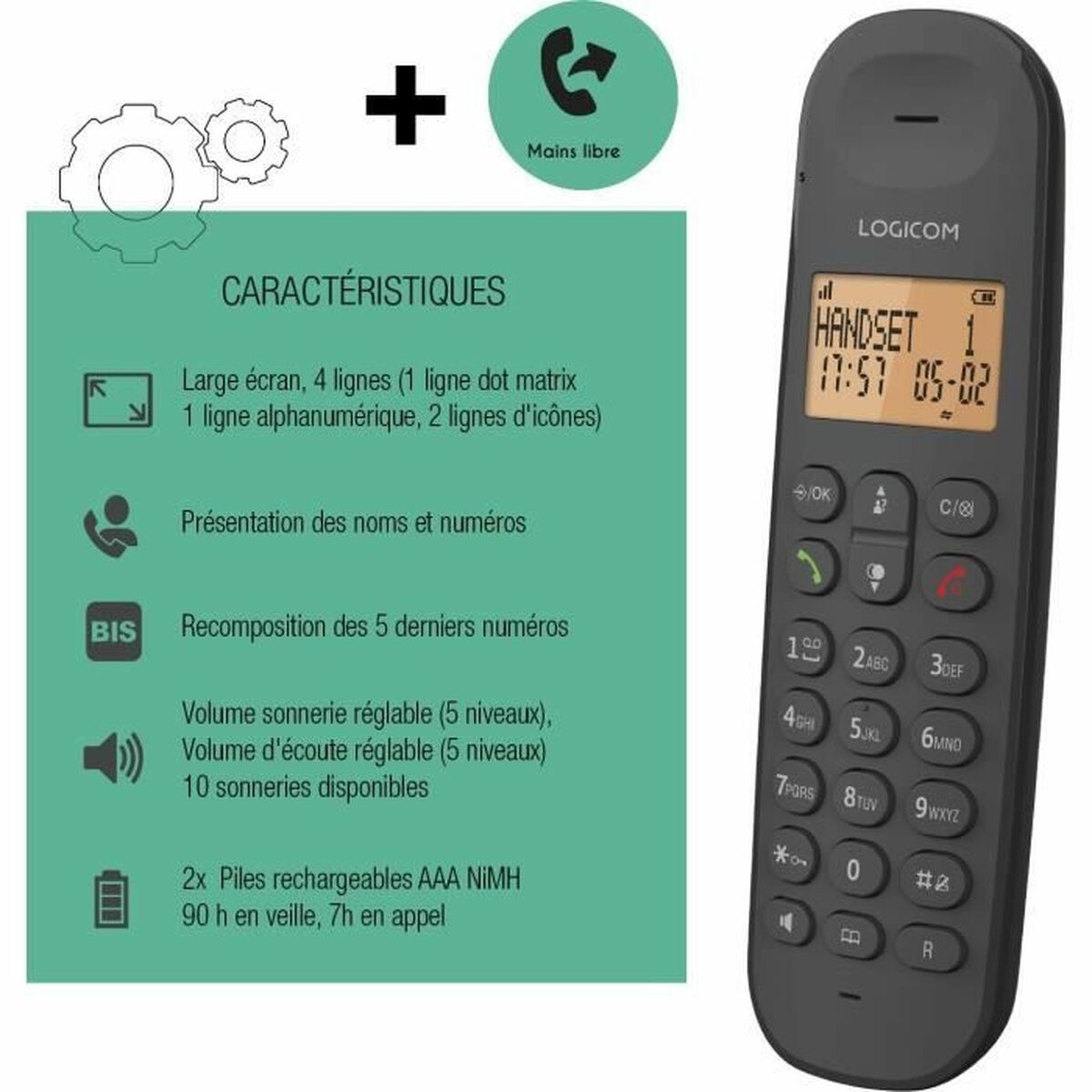 Стационарный телефон Logicom DECT ILOA 150 SOLO Чёрный-2